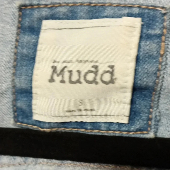 Mudd Size Small Hooded Jean Jacket with Knit Sleeves Button Up with Pockets - Picture 7 of 9